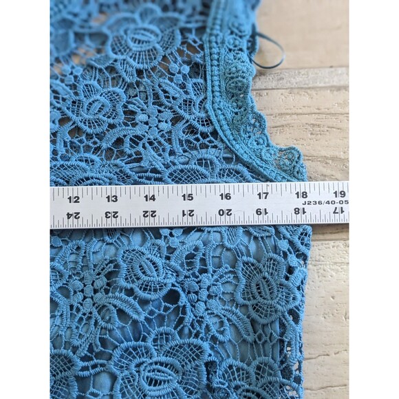 NWT Boho Lagenlook Floral Crochet Lace Overlay Agate Blue Tunic Style Sz S - Picture 5 of 9
